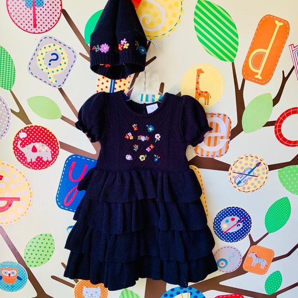 Hanna Andersson Hand Embroidered Dress & Beret EUC Christmas Holiday - Picture 1 of 6